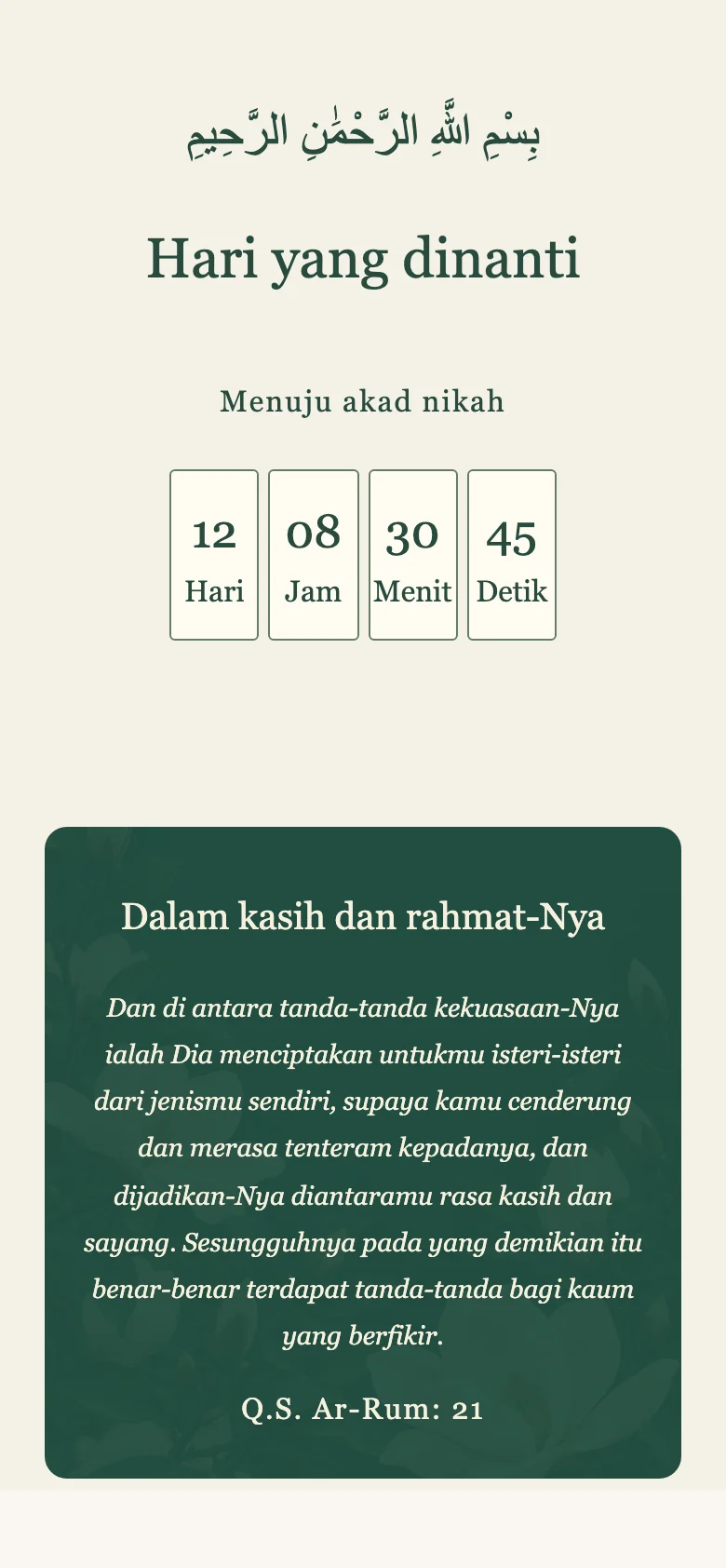 Hitung mundur hari, jam, menit, dan detik menuju akad nikah